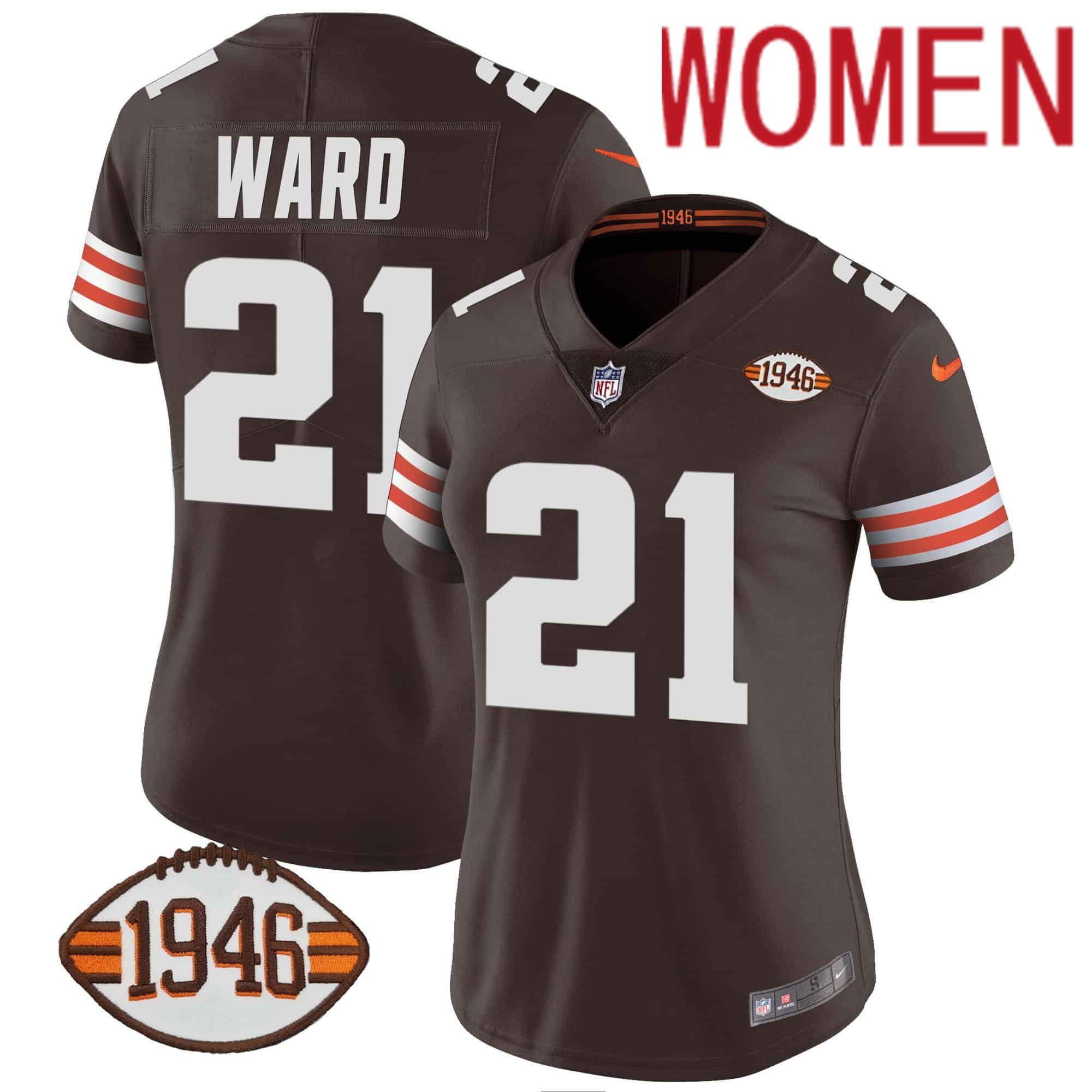 Women Cleveland Browns 21 Ward Brown 1946 75th Anniversary Patch 2024 Nike NFL Jersey style 1